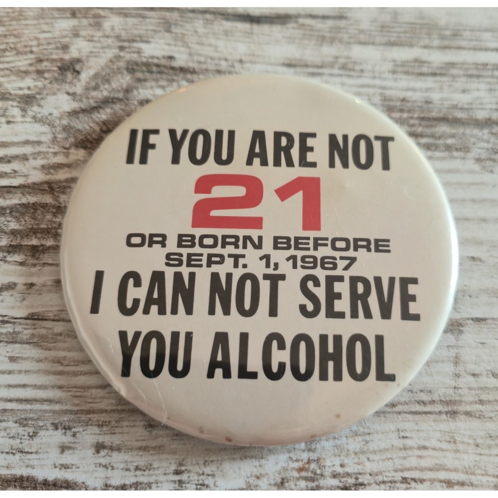 Vintage 1988 Bartender ID Check Alcohol Compliance Pinback Button 3in Adv.